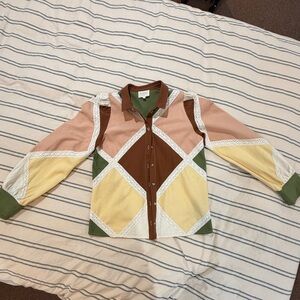 Sezane Claudio Shirt in Multi Pastel Colorblock Button Down Top Size 34